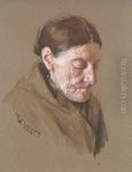 Study Of A Elderly Woman Oil Painting by William Langley