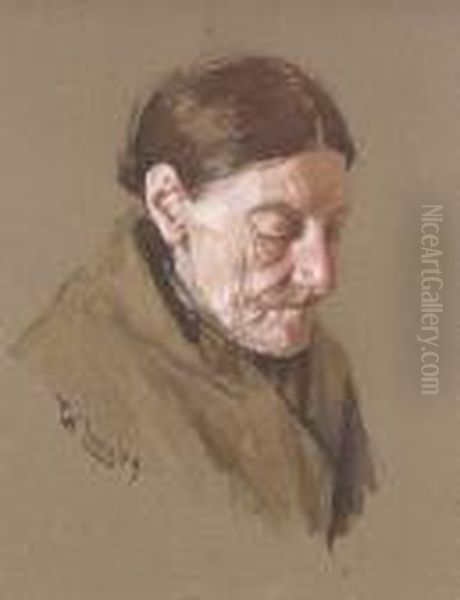 Study Of An Elderly Woman Oil Painting by William Langley