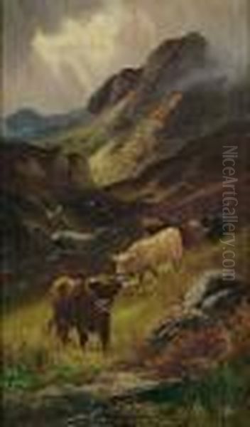 Highland Cattle Oil Painting by William Langley