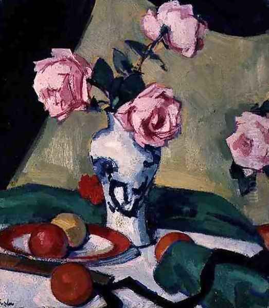 Still Life with Japanese Jar and Roses, c.1919 Oil Painting by Samuel John Peploe