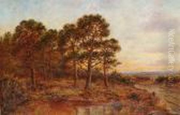 Extensive Country Landscape At Dusk Oil Painting by William Langley