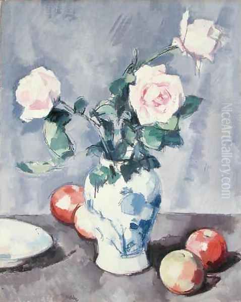 Still Life of Roses in a Blue and White Vase Oil Painting by Samuel John Peploe