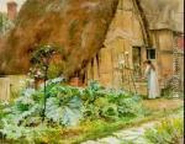 Cottage Wall Oil Painting by William Langley