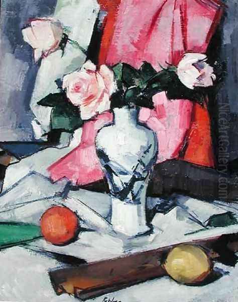 Roses in a Japanese Vase, c.1923 Oil Painting by Samuel John Peploe