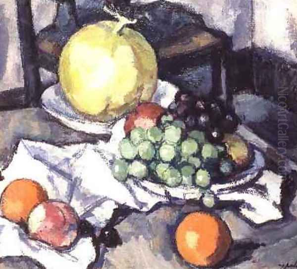 Still Life with Melons and Grapes Oil Painting by Samuel John Peploe