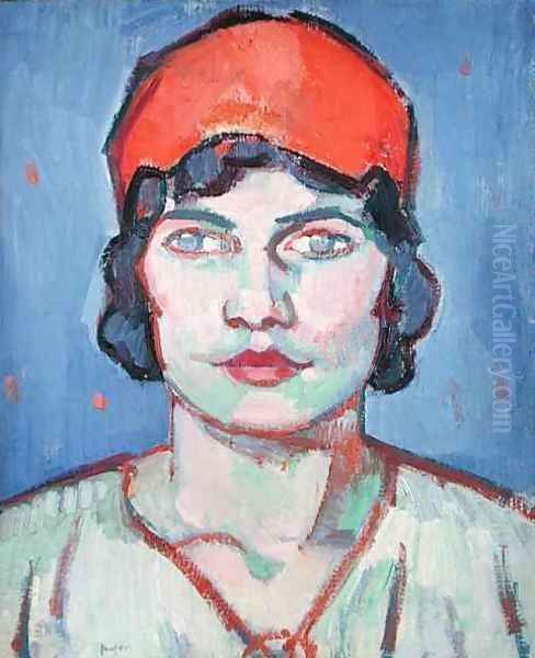 Portrait of a Girl, Red Bandeau, c.1912 Oil Painting by Samuel John Peploe