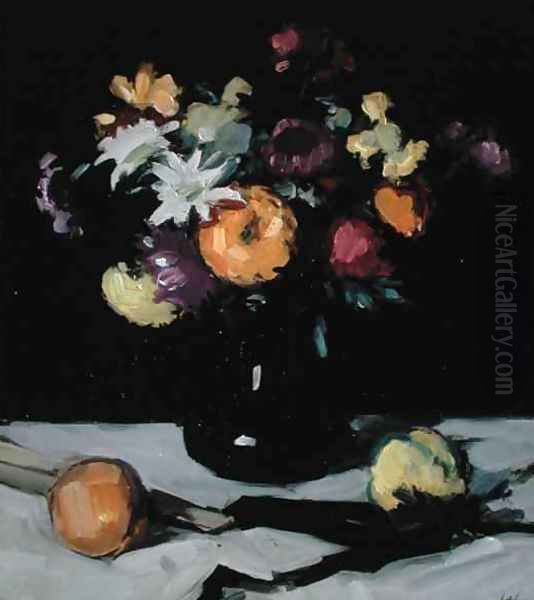 Still Life with Chrysanthemums against Black, c.1912 Oil Painting by Samuel John Peploe