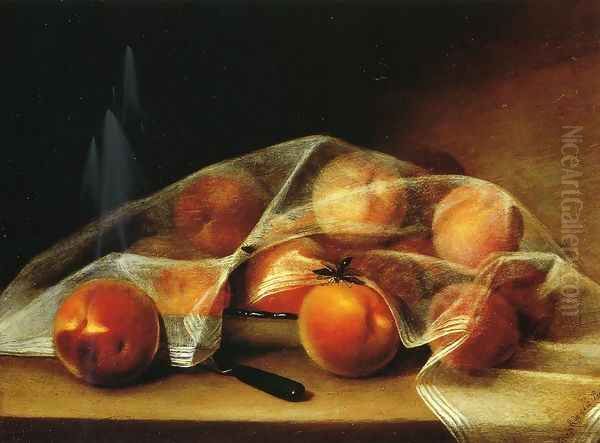 Fruit Piece with Peaches Covered by a Handkerchief Oil Painting by Raphaelle Peale