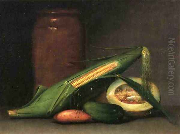 Corn and Canteloupe Oil Painting by Raphaelle Peale