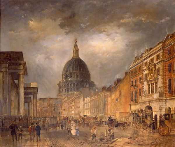 St Martin's le Grand, London, showing the General Post Office and the Bull and Mouth Inn, c.1840 Oil Painting by James Pollard