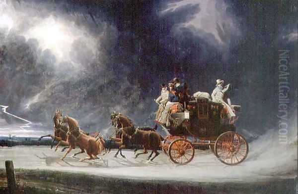 The Norwich Mail Coach in a Thunderstorm on Newmarket Heath Oil Painting by James Pollard