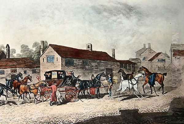 The Mail Coach Changing Horses, engraved by R. Havell, 1815 Oil Painting by James Pollard