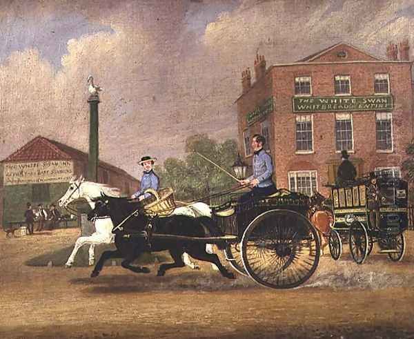 The Omnibus, Livery and Bait Stables at the White Swan Inn, Upper Clapton, 1853 Oil Painting by James Pollard