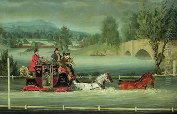 A Royal Mail Coach on a flooded road Oil Painting by James Pollard