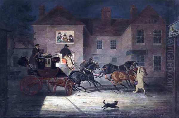 The Lioness attacking the Exeter Mail Oil Painting by James Pollard