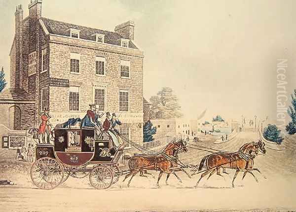 Quicksilver Royal Mail passing the Star and Garter at Kew Bridge, 1835 Oil Painting by James Pollard