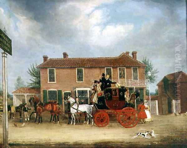 The Norwich to London Mail at the Coach and Horses, Ilford Oil Painting by James Pollard