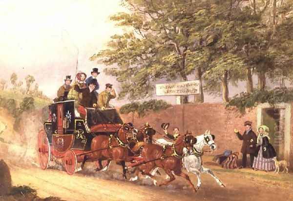 A Mail coach passing travellers on a road Oil Painting by James Pollard