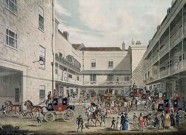 Royal Mail Coaches leaving The Swan with Two Necks Inn, Lad Lane Oil Painting by James Pollard