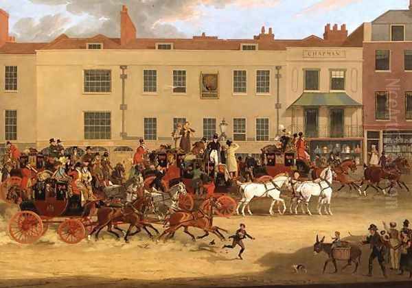 The North Country Mails at the Peacock, Islington, 1821 Oil Painting by James Pollard