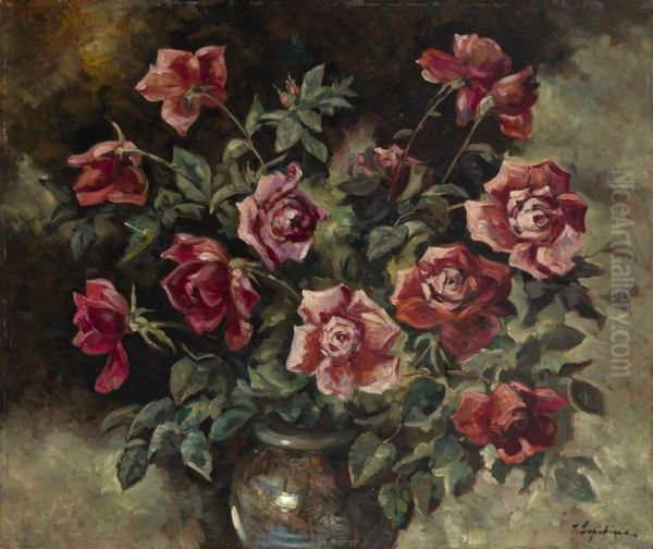 Roses In A Vase Oil Painting by Georges Lapchine