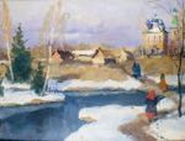 Paysage Enneige De Russie Oil Painting by Georges Lapchine