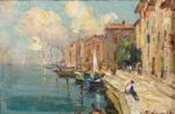 Martigues, Les Quais Oil Painting by Georges Lapchine