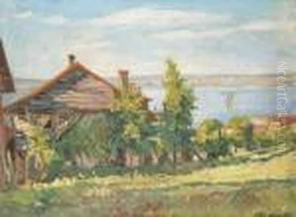 Le Lac Leman Vu D'evian Oil Painting by Georges Lapchine