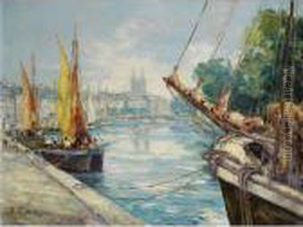 The River Odet At Quimper Oil Painting by Georges Lapchine