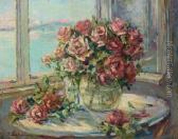 Still Life With Roses Oil Painting by Georges Lapchine