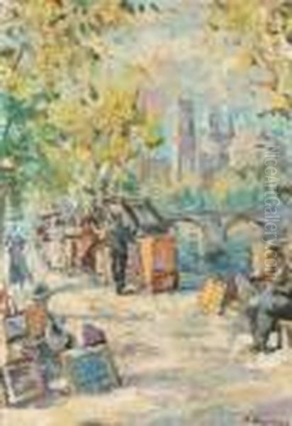 Paris, Notre-dame, Les Quais, Les Bouquinistes by Georges Lapchine