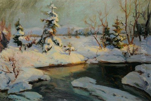 Matin D'hiver En Russie Oil Painting by Georges Lapchine