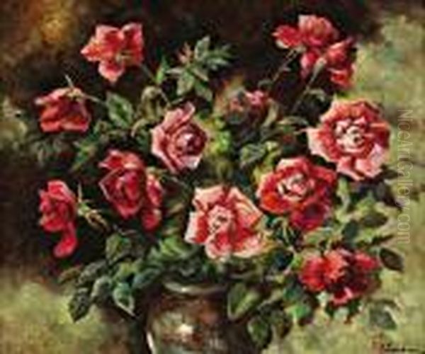 Bouquet De Roses Oil Painting by Georges Lapchine