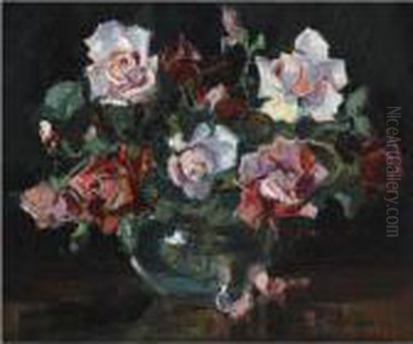 Still Life With Roses Oil Painting by Georges Lapchine