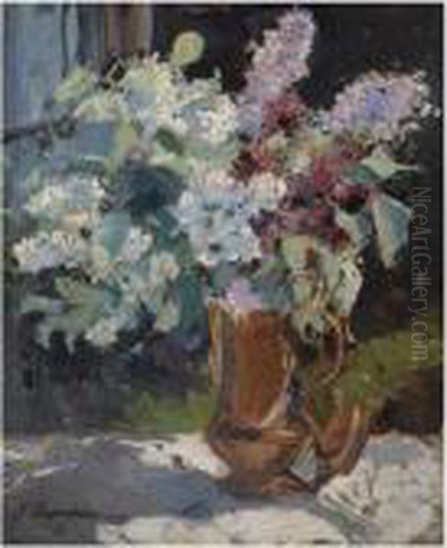 Still Life Of Lilacs Oil Painting by Georges Lapchine