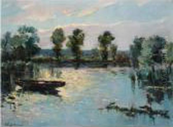 Lake Landscape Oil Painting by Georges Lapchine