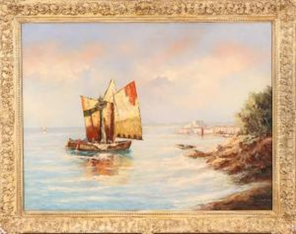 Boats In A Harbor Oil Painting by Georges Lapchine