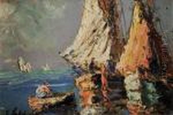 Barques En Mer Oil Painting by Georges Lapchine