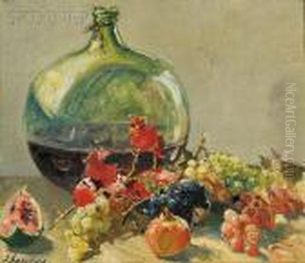 Still Life With Fruit And Wine Jug by Georges Lapchine