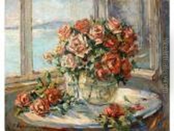 Bouquet De Roses Oil Painting by Georges Lapchine