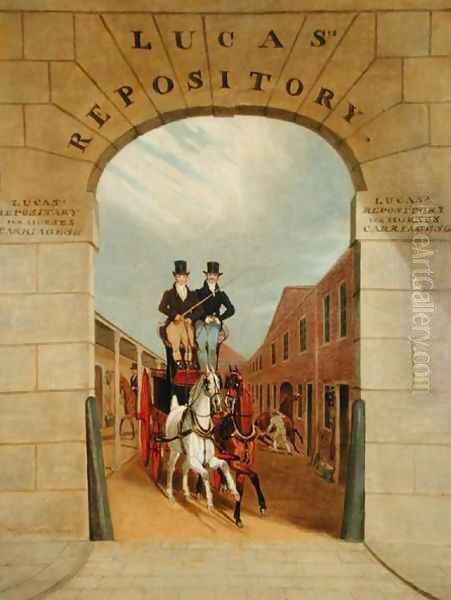 Schooling a Pair in a Brake at Lucas's Yard, Clerkenwell Oil Painting by James Pollard