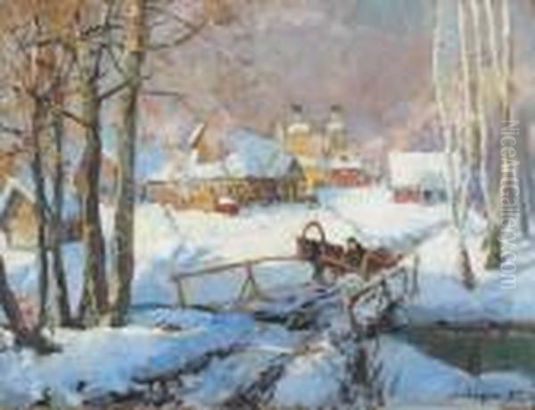 Le Traineau Dans La Neige Oil Painting by Georges Lapchine