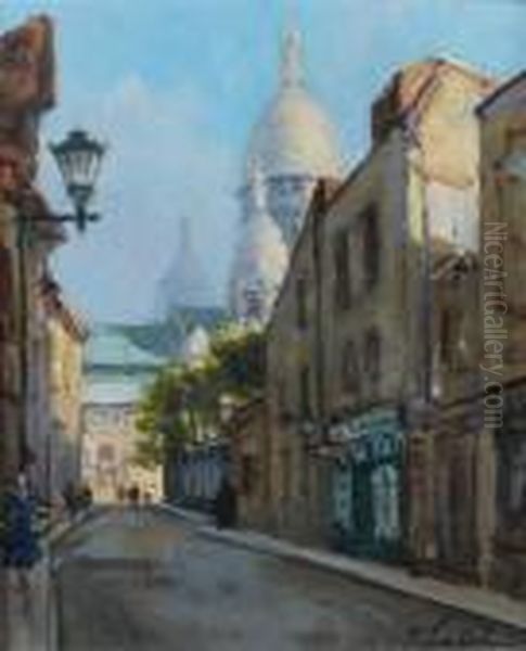 Rue A Montmartre Oil Painting by Georges Lapchine