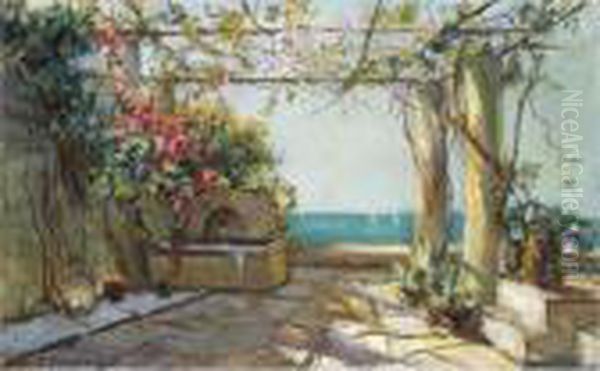 View Of A Garden In The South Of France Oil Painting by Georges Lapchine