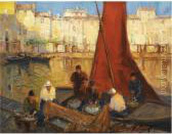 In The Harbour Oil Painting by Georges Lapchine