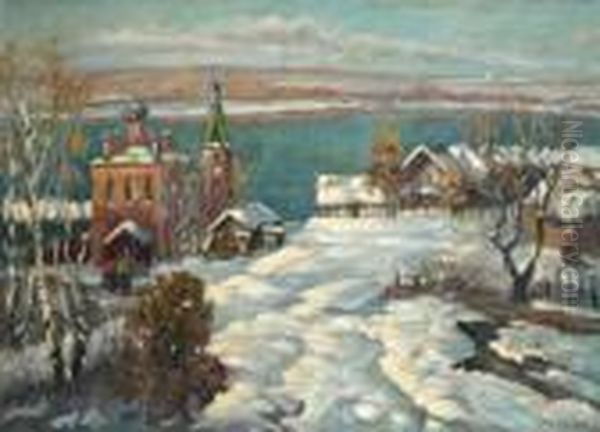 Paysage Enneige Oil Painting by Georges Lapchine