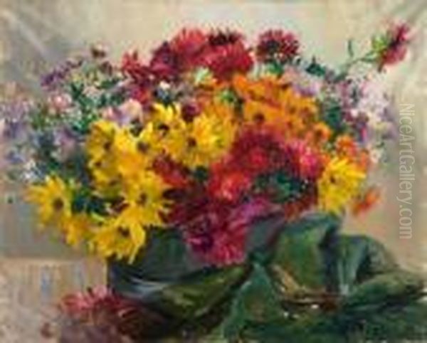 Bouquet De Fleurs Variees Oil Painting by Georges Lapchine