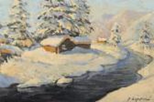 Paysage De Neige Oil Painting by Georges Lapchine