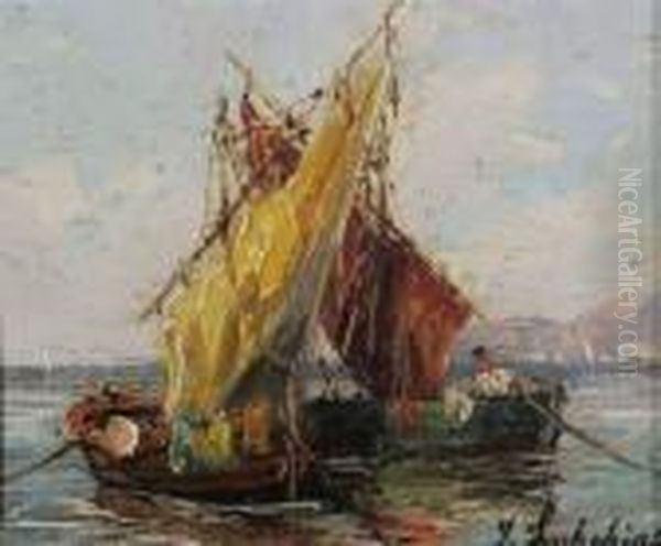 Barques De Pecheurs Oil Painting by Georges Lapchine