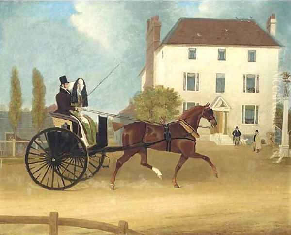 A gig passing The Eagle, Snaresbrook Oil Painting by James Pollard